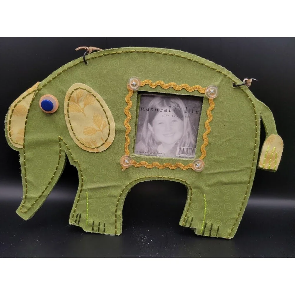 2 Natural Life Elephant & Bird Fabric Stitch Picture Frames Children’s Baby Room